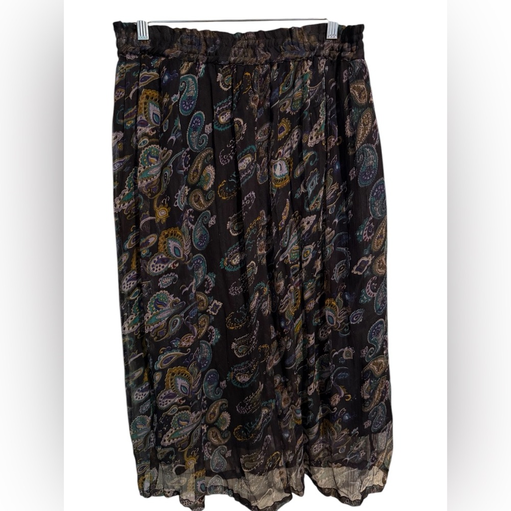 La Femme Paisley Print Black Maxi Skirt vintage jewel tones sz Medium elastic - Picture 2 of 6